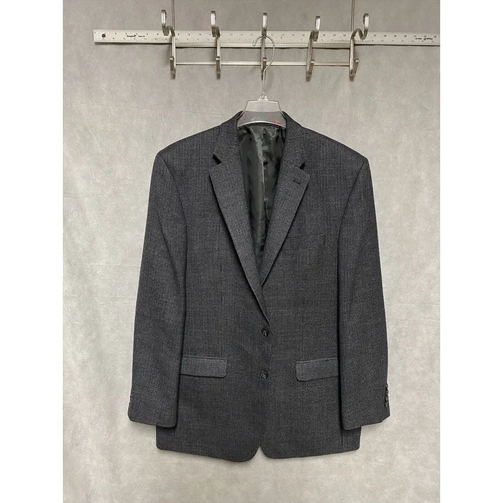 Chaps Blazer Men 44L Gray Blue Nailhead Wool Flannel Coat Ralph Lauren Luxury